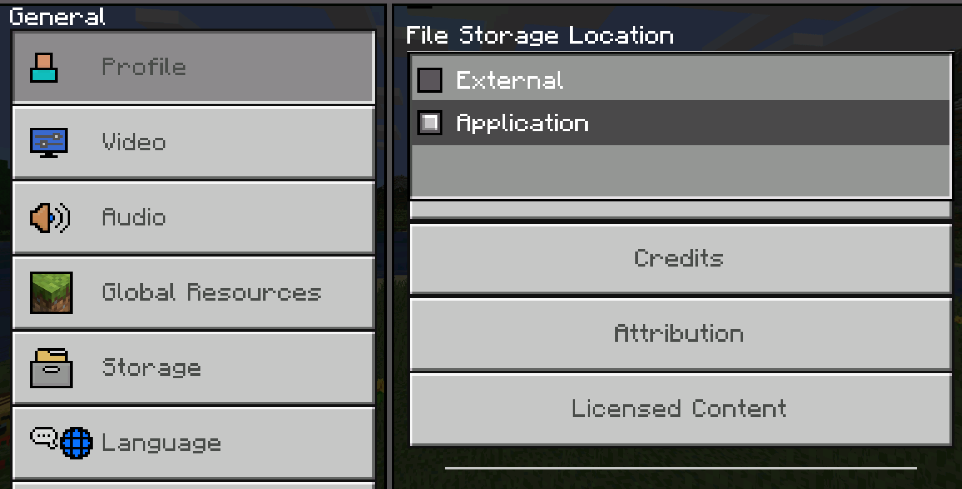 Setup external world storage